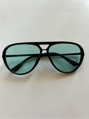 Frye and Co Aviator Sunglasses matter black light teal lens